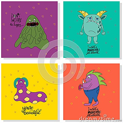 Cards with monsters. Vector Illustration